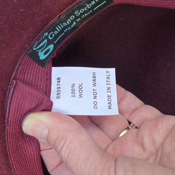 Galliano Sorbatti Burgundy Wool Cloche Hat w/ Velvet Trim – Made in Italy main image 7